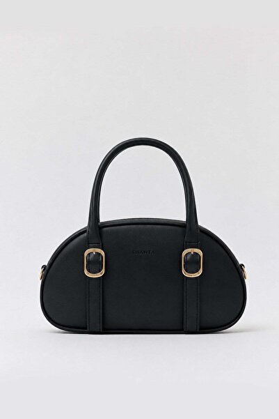 Shanta Black D61 Gold Buckle Oval Design Zippered Large Internal Volume Styli...