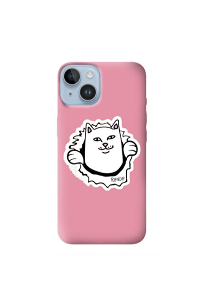 Other Apple iPhone 14 Plus White cat Pink Colored Silicone TPU Θήκη