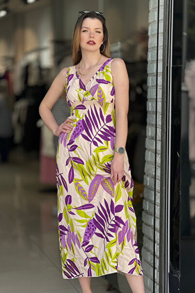 EtkiModa Women's Double-Breasted Collar Long Dress with Waist Tie