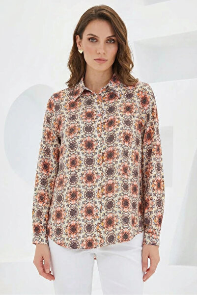 buğrahayalin Women's Graphic Patterned Viscose Orange Shirt