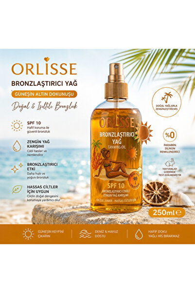 Orlisse Bronzlaştırıcı Yağ SPF 10 - Hızlı Bronzluk Sağlayan Nemlendirici Tann...