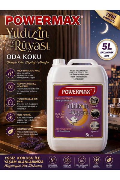 powermax YILDIZIN RÜYASI ORTAM PARFÜMÜ 5 LİTRE KALICI VE BÜYÜLEYİCİ KOKU DENE...