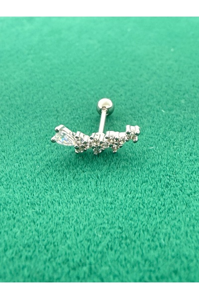 Çelik Gümüş Zirkon Taşlı Tragus Helix Kıkırdak Piercing Özel Tasarım 8mm