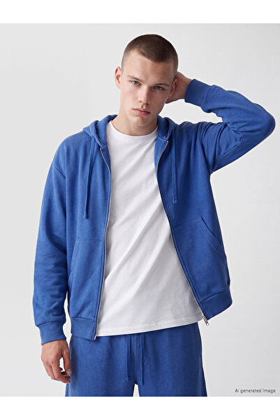 LC Waikiki Nevavm Men's Hooded Zipper Sweatshirt with Difference in Color