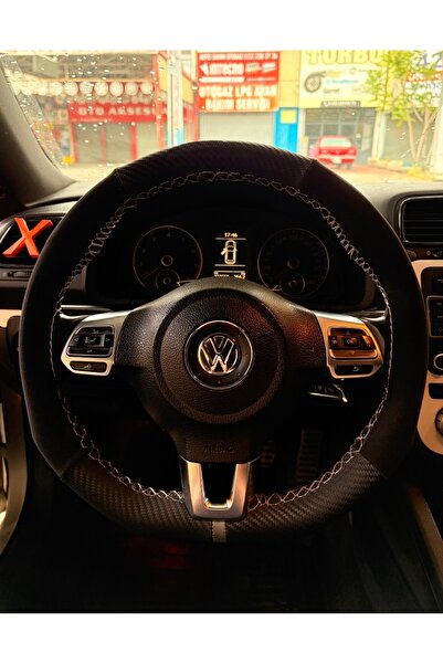 gürler oto kılıf ve aksesuar Dikmeli Direksiyon Kılıfı Vw Uyumlu Scirocco Alkantara Karbon Gri Yüzüklü
