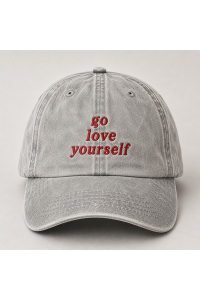 WeavedCo "Go Love Yourself" Irony Quote Embroidered Vintage Washed Baseball Cap