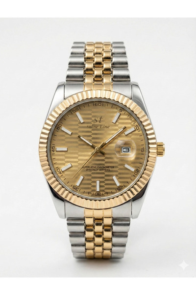 Feronnucci Men's Calendar Gold Wristwatch – Luxury Men's Watch with Steel Ban...