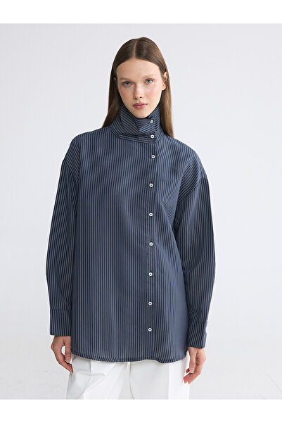 LC Waikiki Nevavm Asymmetrical Collar Striped Women's Shirt Tunic with Differ...