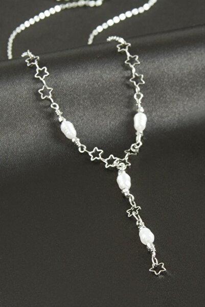 ZERO LAND Nhrhls Star Pearl Y Necklace - (112913) Silver Color