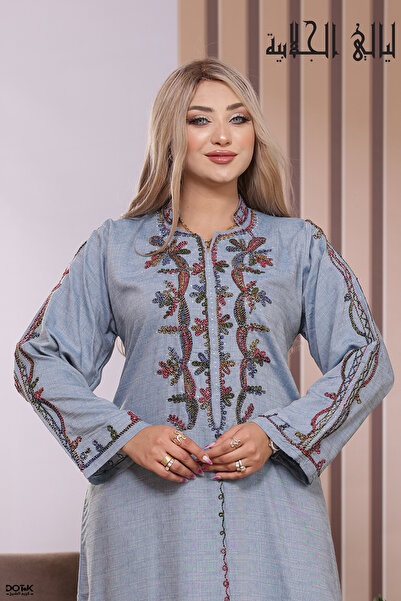Lyaly aljlabyh Luxe Linen Jalabiya with Mandarin Collar and Sash - Classic Fl...