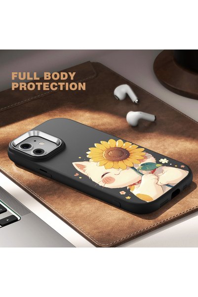 Hontinga iPhone 18 Pro Max Compatible Case Camera Protector Black Cat Pattern Silicone Lover Couple Phone Case