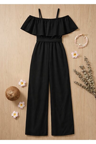 shop Kız çocuk dokuma kuşak bağlamalı tulum pantolon