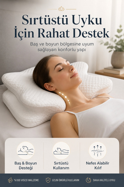 EpiRelax Sırtüstü Kullanıma Uygun Ergonomik Visco Boyun Yastığı Baş ve Boyun ...