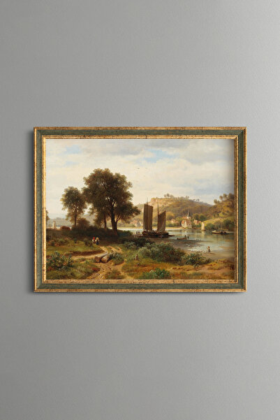 epiqart Sailboats on the River - Vintage Patterned Frame - Slim Model