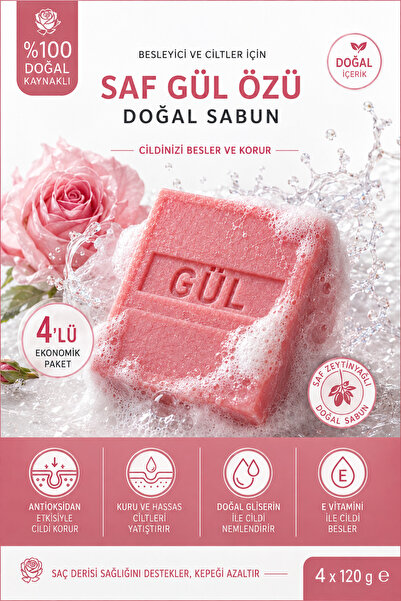 ŞİFAKÜR BİTKİSEL SAĞLIK ÜRÜNLERİ Saf Gül Özlü Gül Sabunu 4’lü Paket 4 x 120 g...