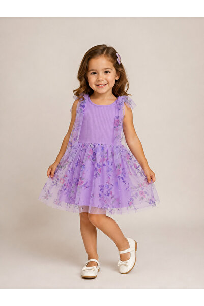 Trendline rochie tutu de vara pentru fete, cu imprimeu floral, culoare roz-li...