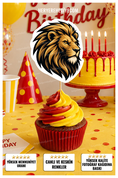 heryerehediye Figürlü Taraftar Pasta Cupcake Kürdan Süsü 10 Adet (Aslan, Kana...