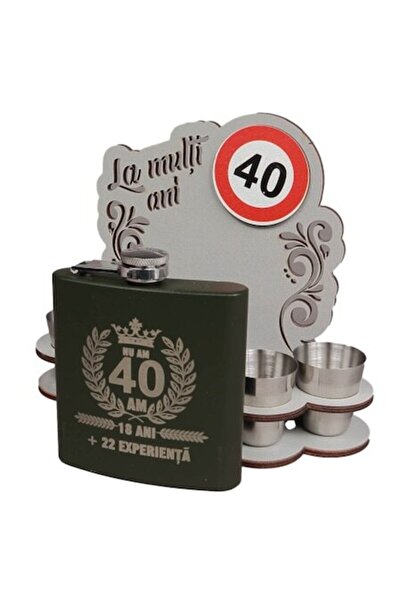LimArt Set de flacoane cu 4 pahare metalice, pentru a 40-a aniversare, 250 gr