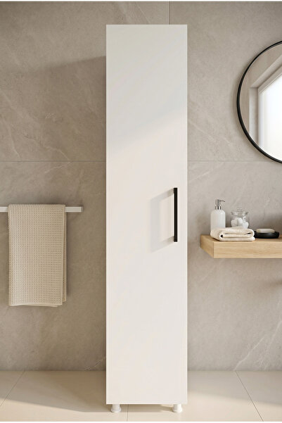 MONTENERO Banyo Dolabı 1 Kapaklı 5 Raflı Çift Yönlü Kapı Dar Boy Havluluk Dep...