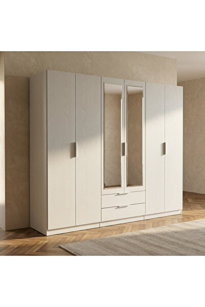 Home Box Orion 6-Door Wardrobe with 2 Drawers and 2 Mirrors