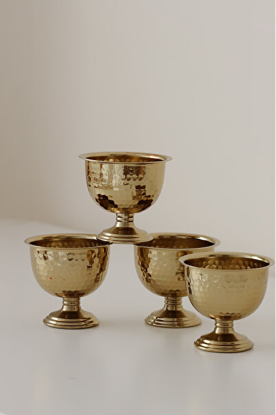 SİNEM YAMAN HOME Set of 4 Gold Metal Footed Presentation Bowls / Gold Forged ...