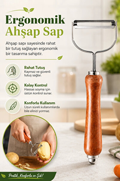 Genel Markalar Ergonomik Ahşap Saplı Metal Meyve Sebze Soyacağı Tek Başlıklı Pratik Soyacak