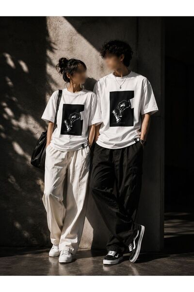 izmoda Premium Oversize Tişört Satranç Baskılı Oversize Pamuklu Tişört Premiu...