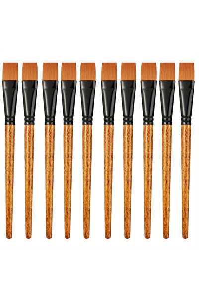 Choice1 10 PCS brown 10 Pieces Flat Paint Brushes Acrylic Paint Brush Artist ...
