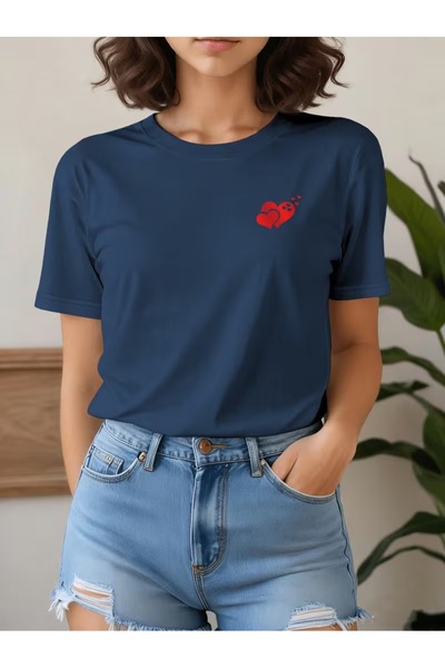 PAVRO Unisex Άνετο T-shirt με μικτό σχέδιο και στάμπα