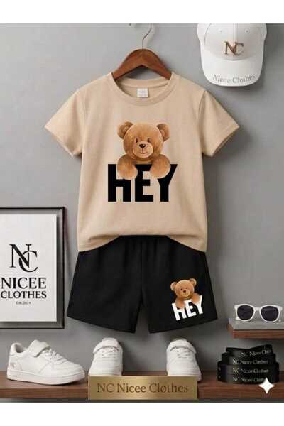 NC Nicee Clothes LETNJA DEČJA MAJICA I KRATKE HLAČE UNISEKS (CRNI HEJ MEDVEĐI...