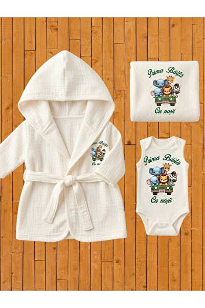 HUGBEBE Set pentrtu Prima baita cu Nasii, 3 piese, body, prosop, halat, crem,...