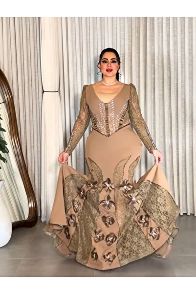 NALA FASHION Long Brown Evening Gown in a Royal Design That Combines Classic ...