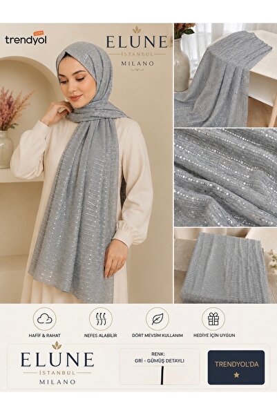 ELUNE İSTANBUL & Milano Gray Silver Detailed Patterned Thin and Long Shawl – ...