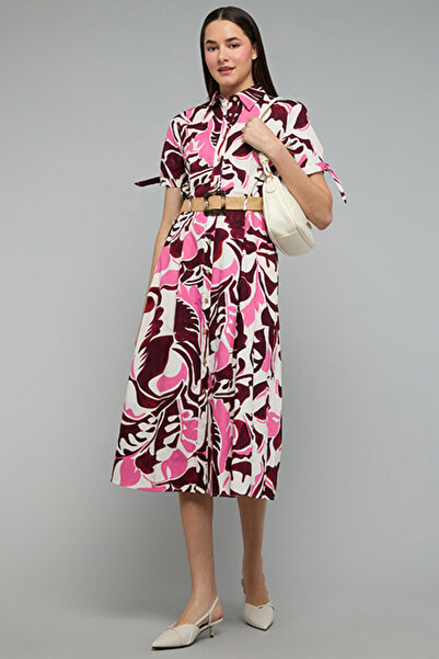 R&B Patterned Shirt Dress with Short Sleeves