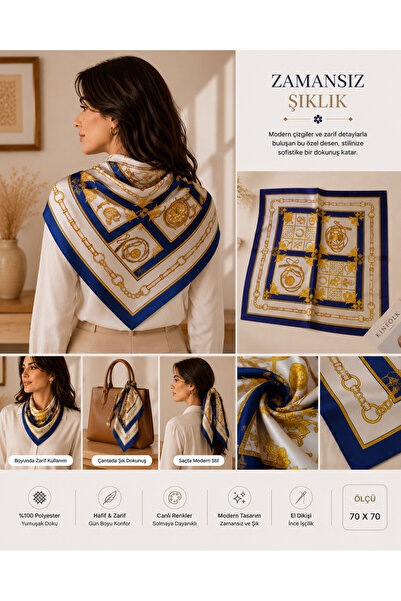 Tüko Store وشاح أنيق منقوش باللون الأزرق الداكن (70×70)
