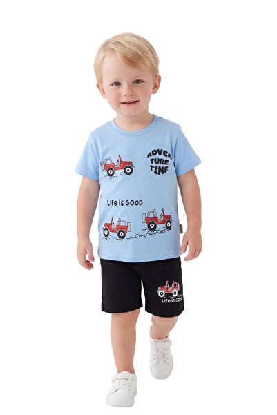 LİLİYUM Boy's Printed Two-Piece Set Summer T-Shirt/Shorts 1-4 Years Old