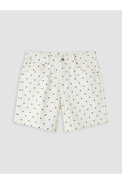 LC Waikiki Nevavm High Waist Polka Dot Women's Jean Shorts with Difference