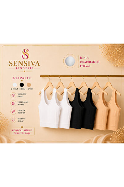 sensiva lingerie 6'lı Fitilli Kalın Askılı Bustiyer - Çıkarılabilir Pedli - P...