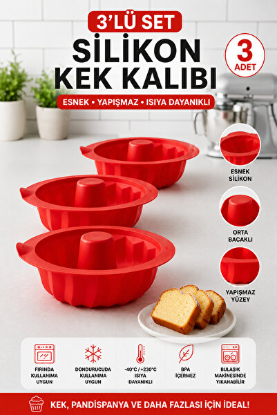 Stork 3 Pieces Premium Silicone Large Chef Cake Mold - Fireproof Non-Stick Ro...