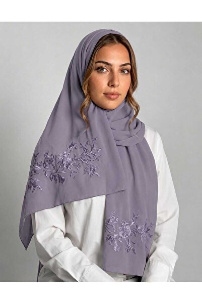 Veil Designer طرحة بوال طبقتين بتطريز علي الطرفين ورد و اغصان قماش ياباني 190*60