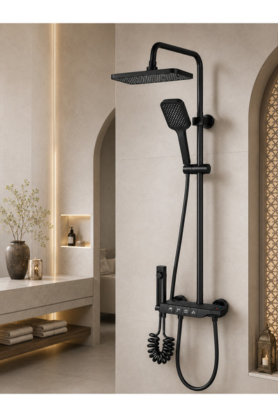FADAKWALT Matte Black Shower System with Rainfall Shower Head & Handheld Spra...