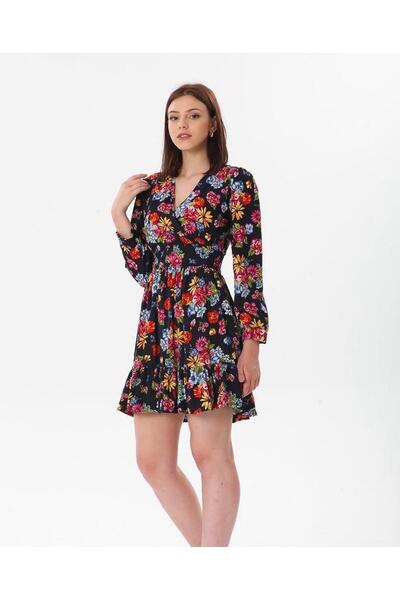FUNDA Fashion Women's Double Breasted Collar Flower Patterned Summer Short Dress
