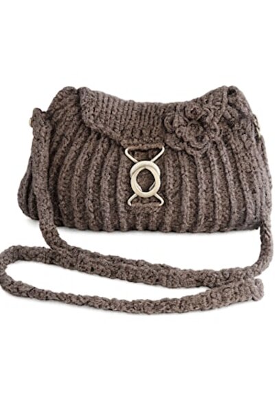 OEM Elegant women's bag, handmade crocheted, 30 cm X 13 cm X h18 cm, anthraci...