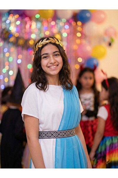 joyland زي روماني ملكي للأطفال، طقم فاخر (فستان، وشاح أزرق، حزام، وطوق رأس ذه...