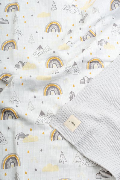 pufien 90X90 Multi-Patterned Reversible Muslin Baby Blanket, Multi-Purpose Waffle Muslin Blanket & Blanket