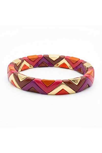 Generic Multi-Color Chevron Enamel Bangle Bracelet for Women - Geometric Patt...
