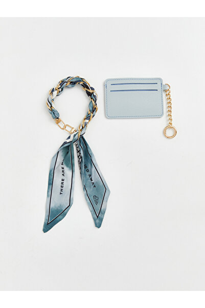 LC Waikiki Women's Wallet with Blue Scarf and Chain Braided Accessories