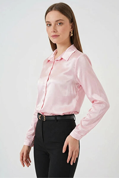 Efnaz style Women's Draped Satin Pink Shirt