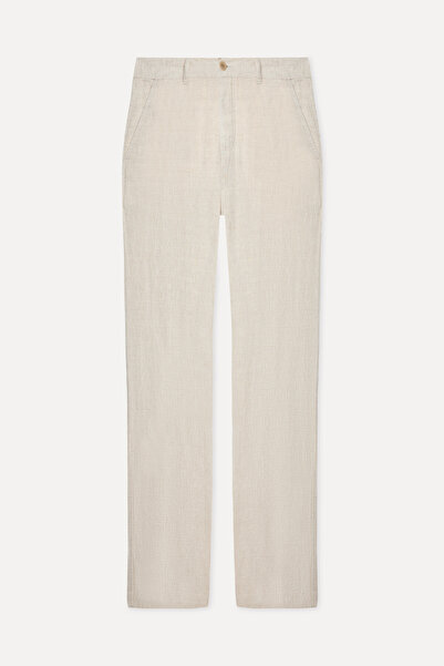 Mudo Men's Stone Color Straight Fit Linen Trousers