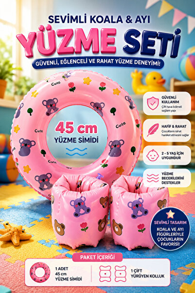 viyol marketim Çocuk Yüzme Seti 2-5 Yaş – Pratik Kolluk + 45 Cm Yüzme Simidi,...